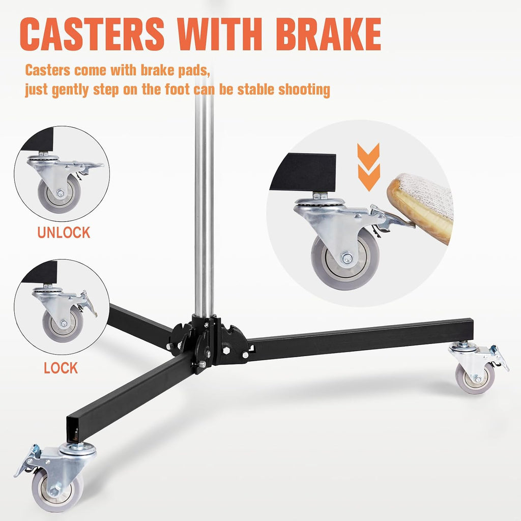 Heavy Duty Light Stand with Casters, Wheeled Photography Pistol Grip Stand with 2 Grips, 8.5FT Adjustable Steel Light Stand with 1/4" 3/8â 5/8" Screw for Studio Camera, Monolight, Softbox, Umbrella