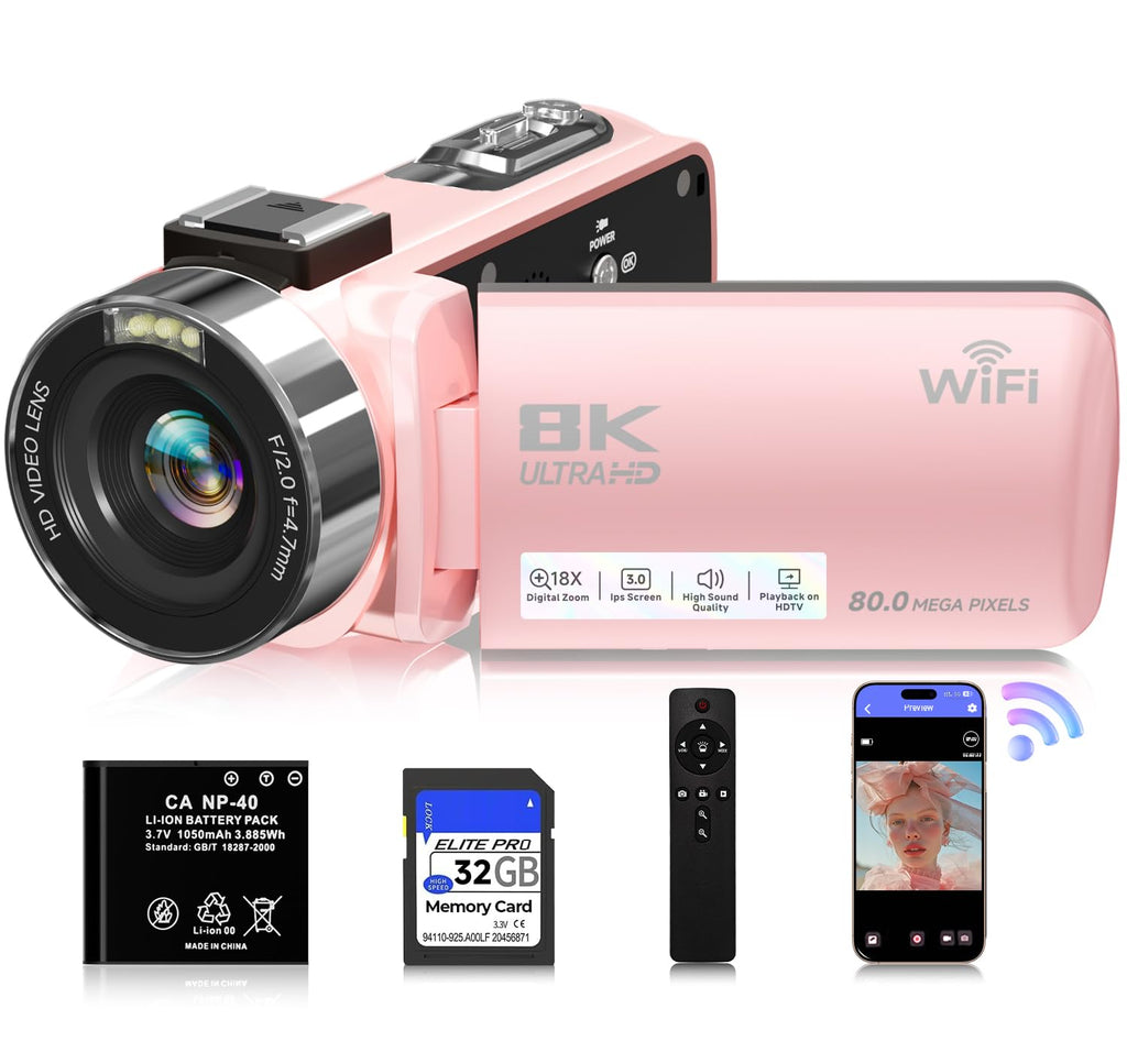 8K Video Camera Camcorder, 80MP AutoFocus WiFi Vlogging Camera for YouTube
