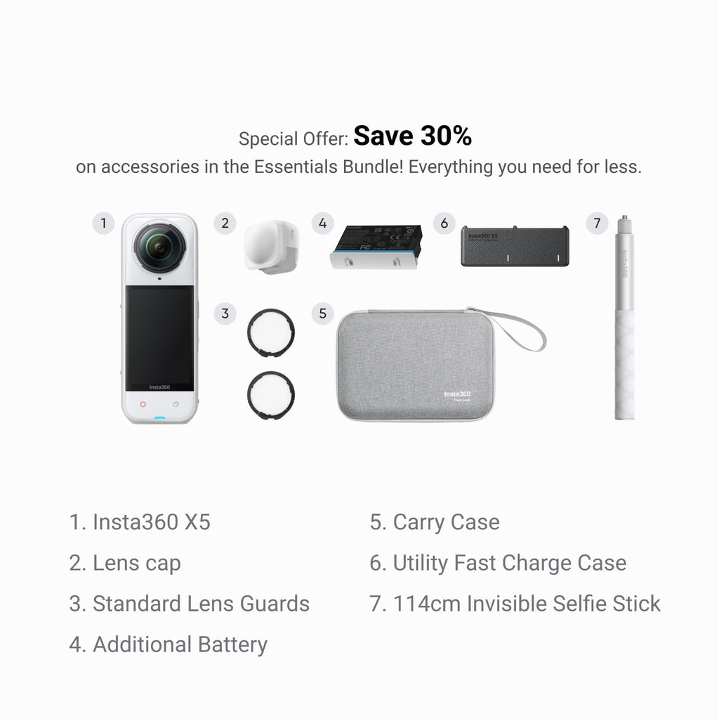 Insta360 X5 - Waterproof 8K 360Â° Action Camera, Leading Low Light, Invisible Selfie Stick Effect, Rugged and Replaceable Lens, 3-Hour Battery, Built-in Wind Guard, Stabilization, Triple AI Chip Design