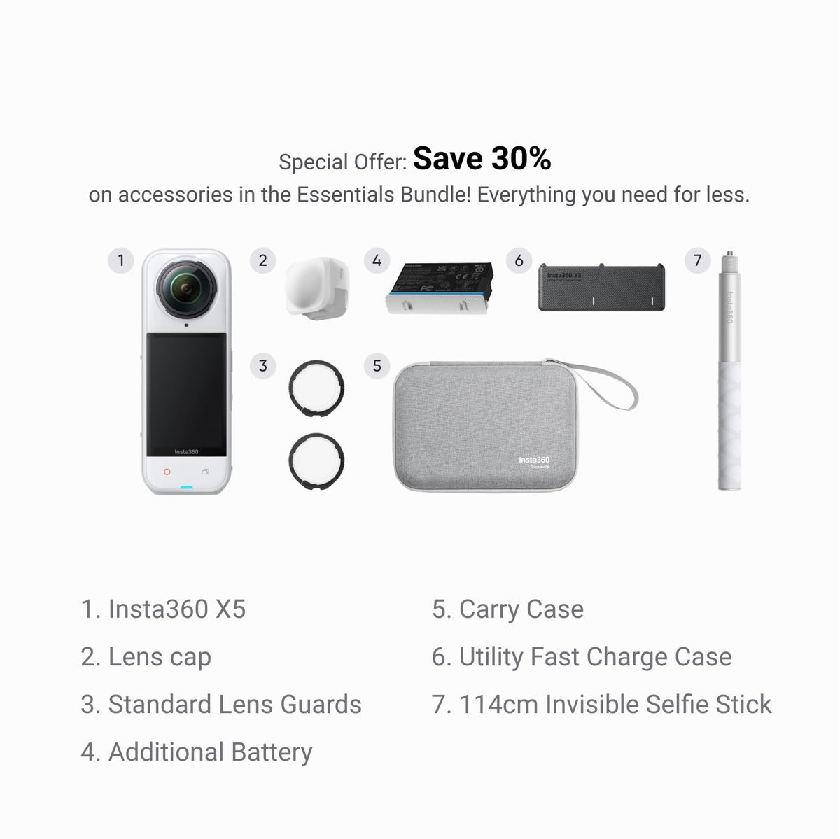 Insta360 X5 - Waterproof 8K 360Â° Action Camera, Leading Low Light, Invisible Selfie Stick Effect, Rugged and Replaceable Lens, 3-Hour Battery, Built-in Wind Guard, Stabilization, Triple AI Chip Design