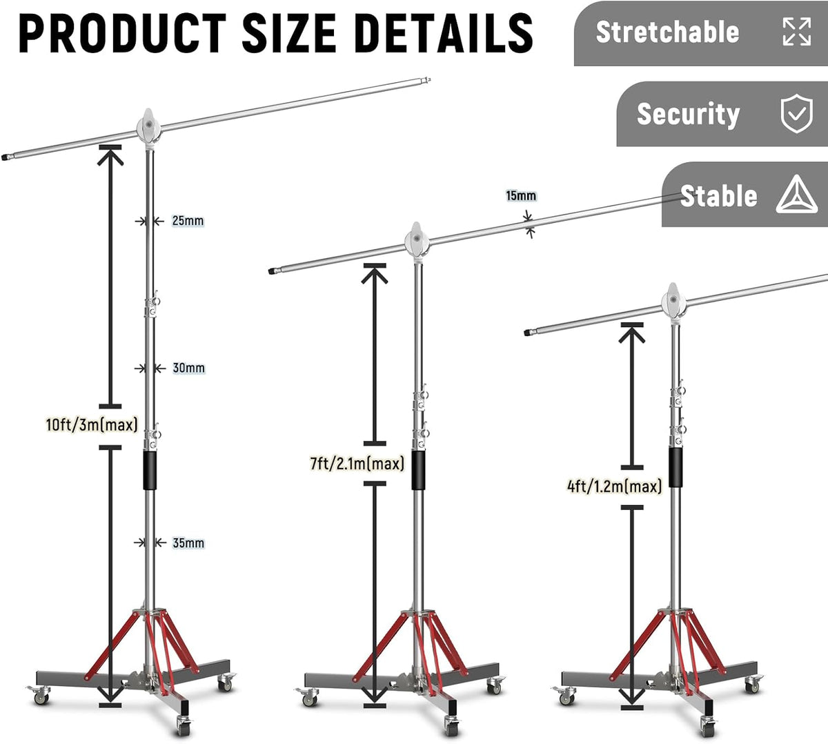 LOMTAP C Stand with Boom Arm, Heavy Duty Light Stand