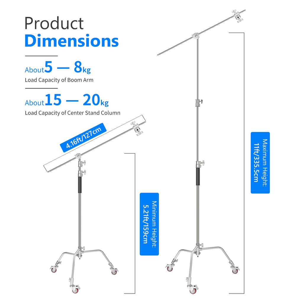 Neewer 10 Feet/3 Meters Adjustable C-Stand Light Stand with 4 Feet/1.2 Meters Extension Boom Arm, 2 Pieces Grip Head and Carry Bag for Photography Studio Video Reflector, Umbrella, Monolight, etc