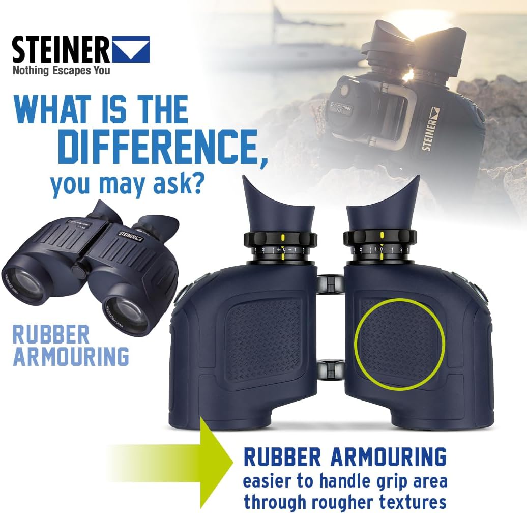 Steiner Optics Commander 7x50 Marine Binoculars with Integrated HD-Stabilized Compass â Professional Waterproof Boating Optics with Sports-Auto-Focus - German Qaulity and Heritage Warranty.