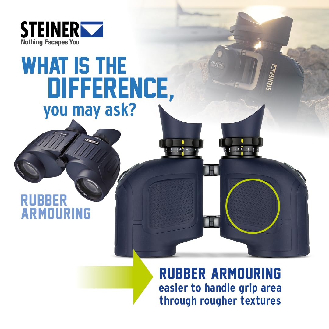 Steiner Optics Commander 7x50 Marine Binoculars with Integrated HD-Stabilized Compass â Professional Waterproof Boating Optics with Sports-Auto-Focus - German Qaulity and Heritage Warranty.