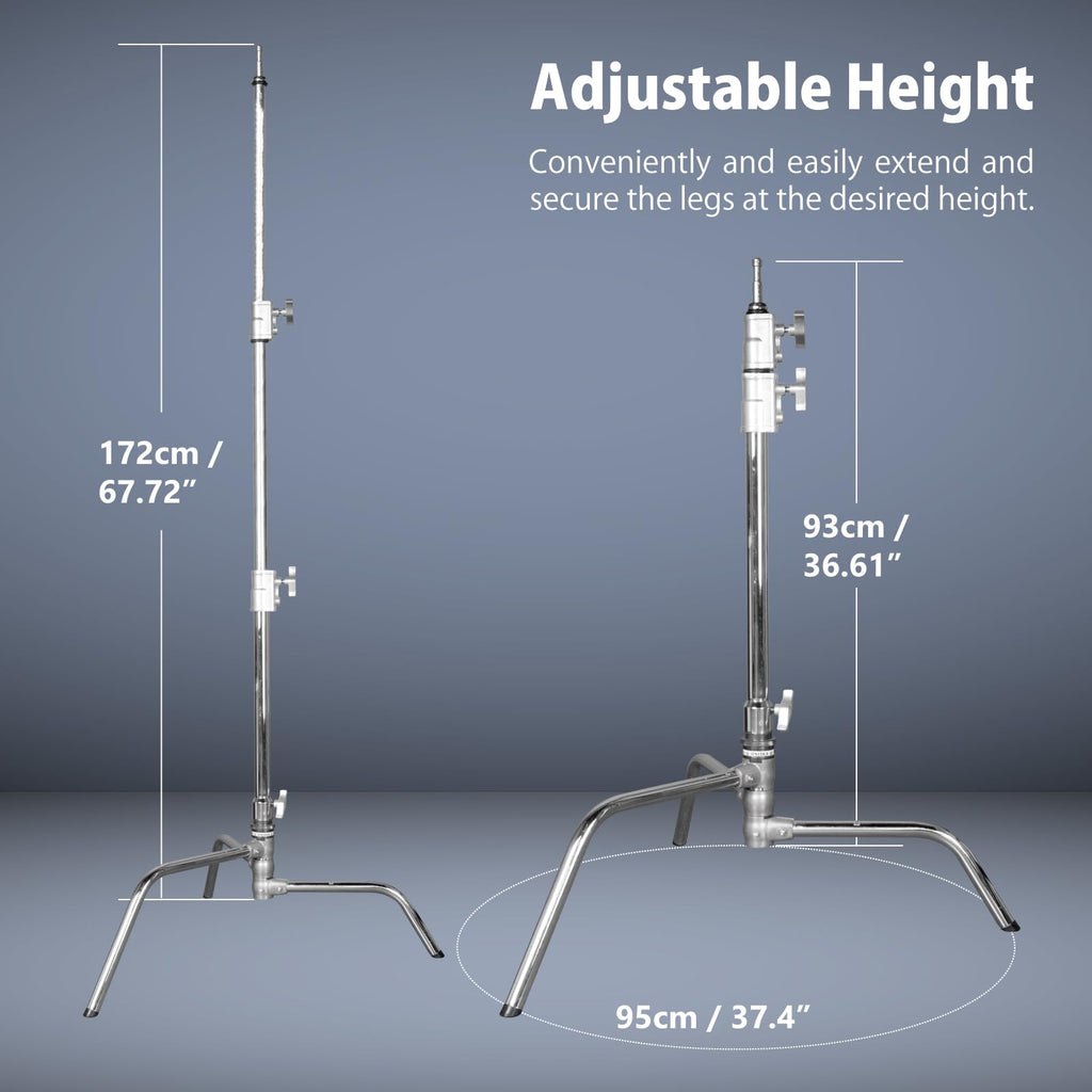 Kupo 20" C-Stand Turtle Base Kit Professional Grip Stand with 2.5" Grip Head and 20" Grip Arm, Heavy-Duty Steel Construction for Photography and Video Lighting - Silver (KS704512)