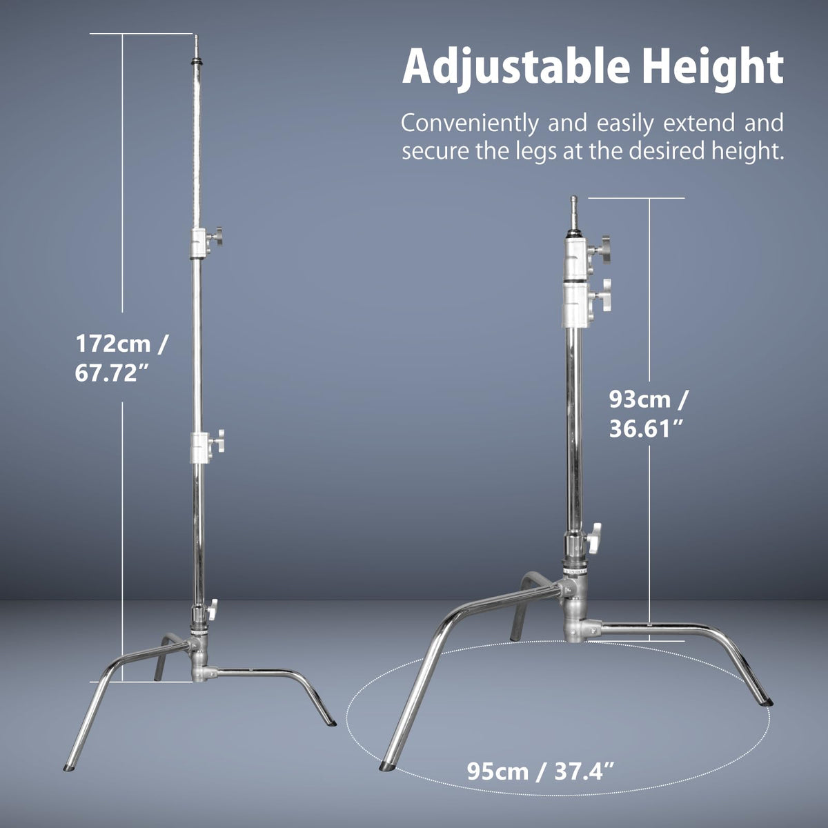 Kupo 20" C-Stand Turtle Base Kit Professional Grip Stand with 2.5" Grip Head and 20" Grip Arm, Heavy-Duty Steel Construction for Photography and Video Lighting - Silver (KS704512)