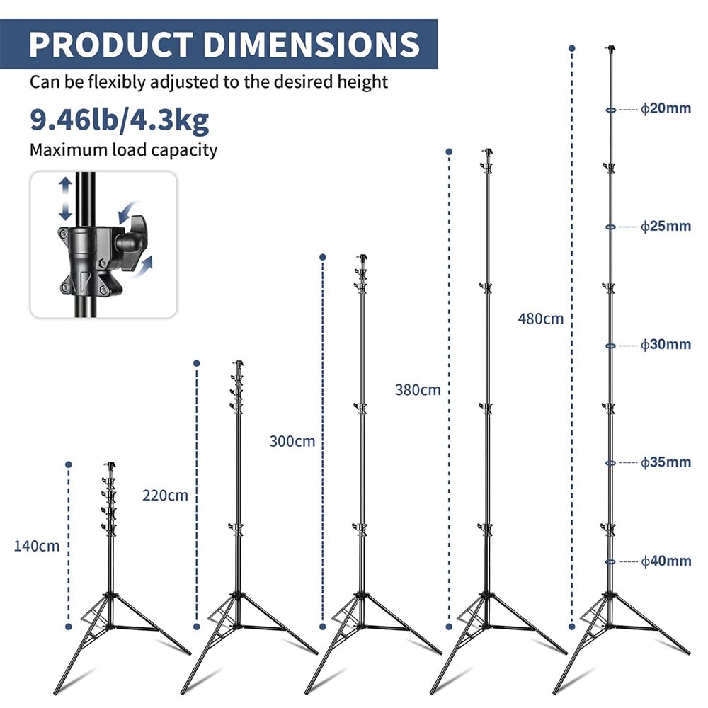 Kate 2Pcs Heavy Duty 10.8ft Light Stand with Casters for Softbox, Monolight
