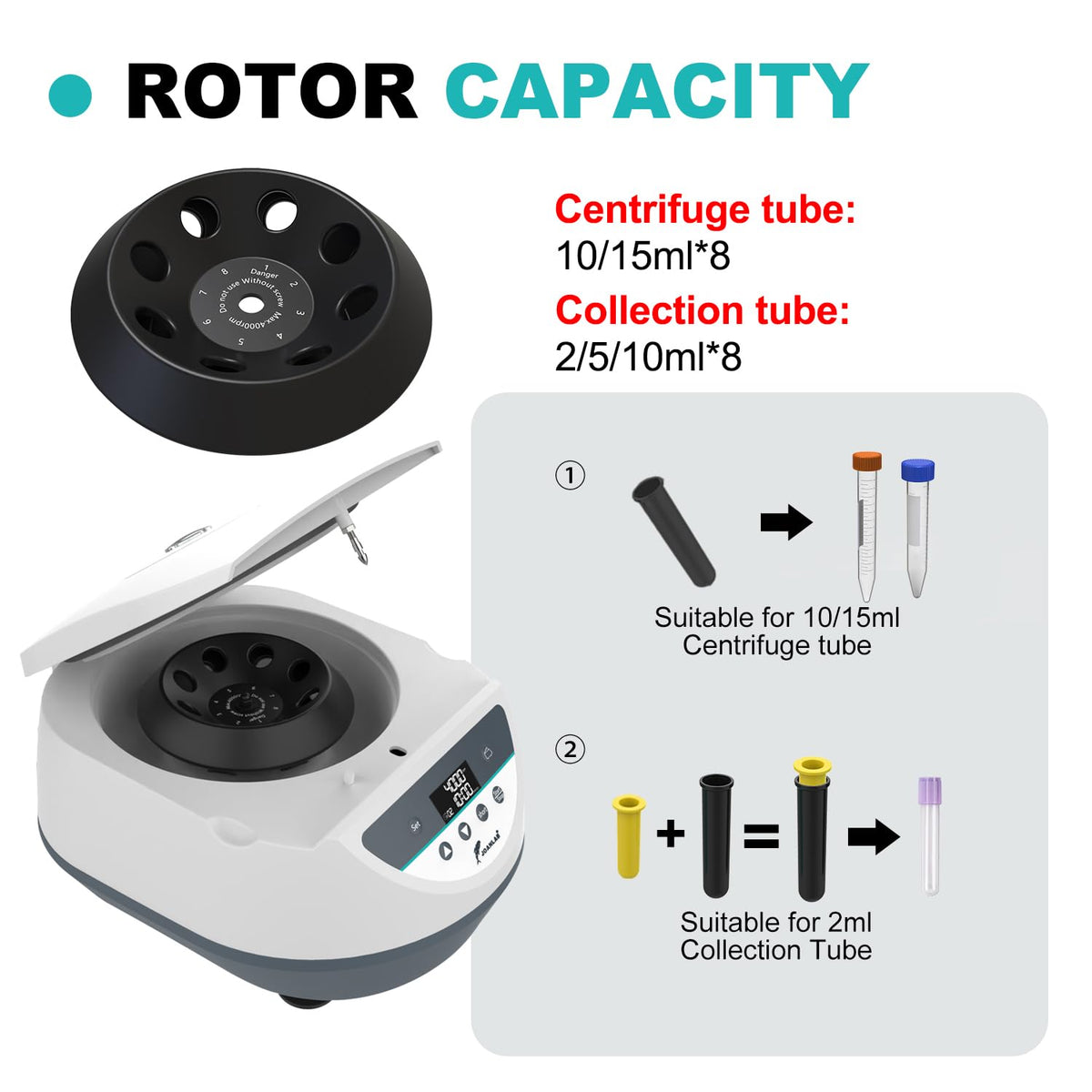 Benchtop Centrifuge, 8x2/5/10/15ml Tubes