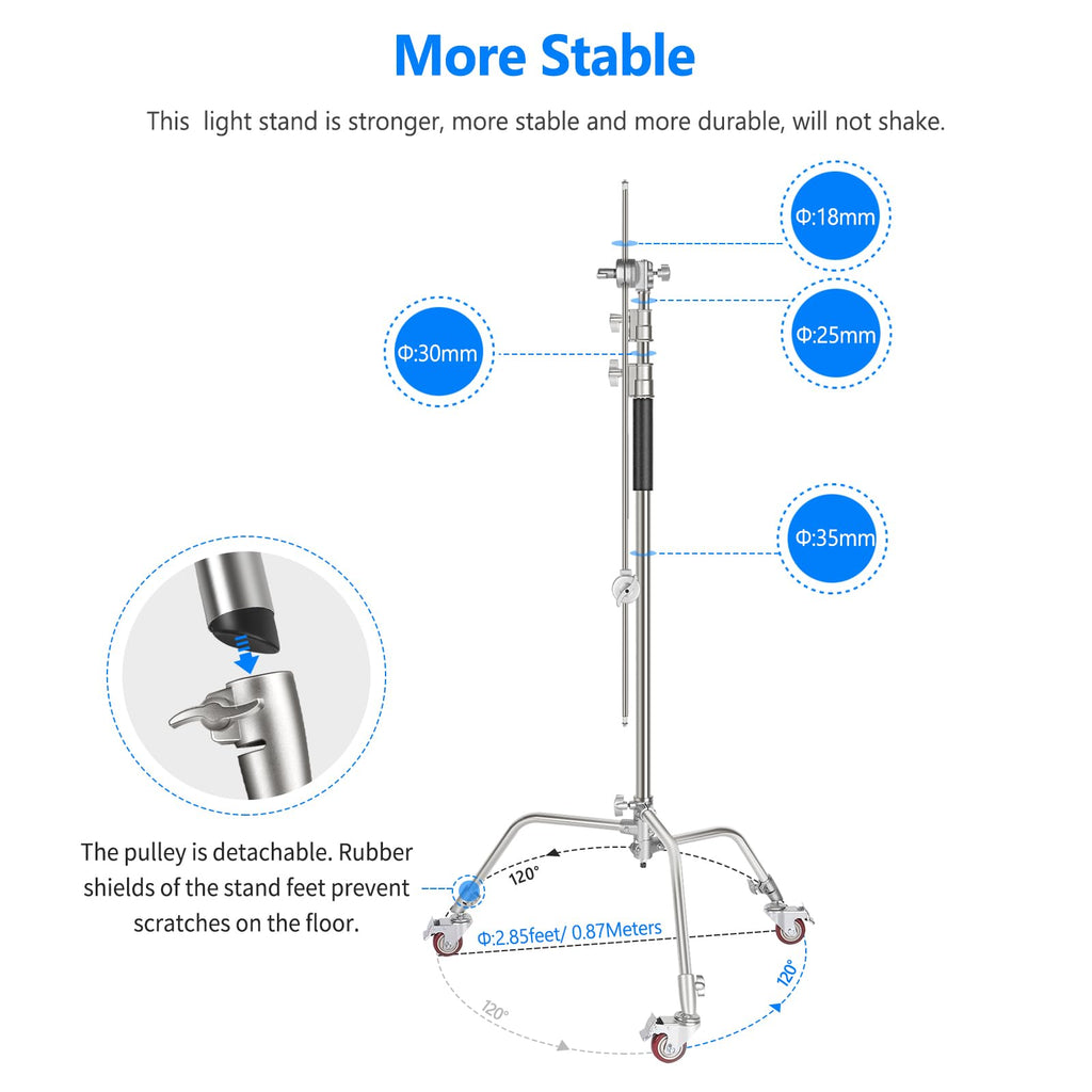 Neewer 10 Feet/3 Meters Adjustable C-Stand Light Stand with 4 Feet/1.2 Meters Extension Boom Arm, 2 Pieces Grip Head and Carry Bag for Photography Studio Video Reflector, Umbrella, Monolight, etc