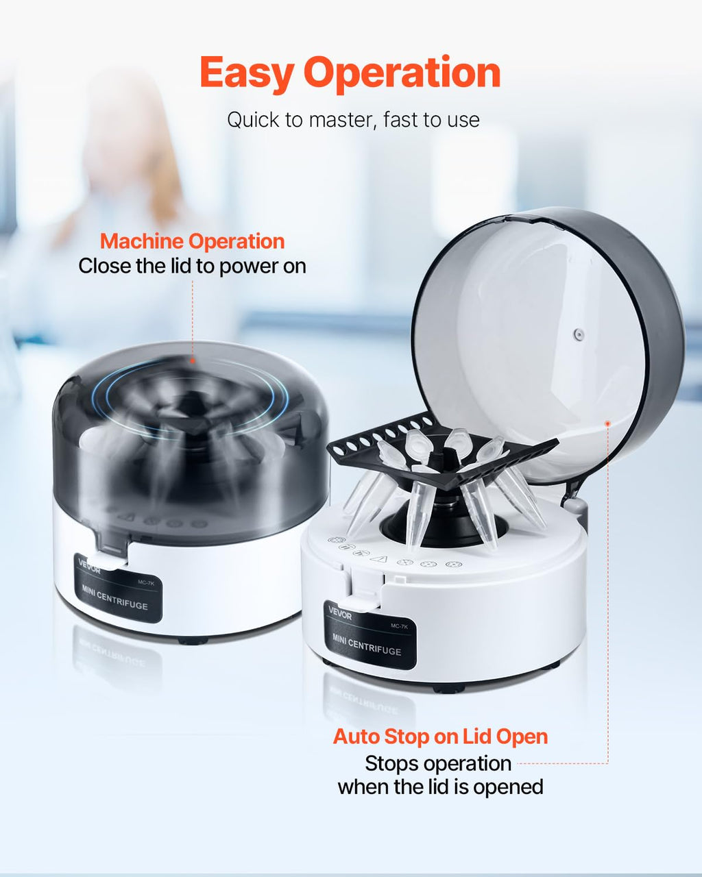 VEVOR Centrifuge Machine, 100-2100xg RCF Electric Laboratory Centrifuge Machine with 1 Rotor for 2/5/10/15/50ml Tube Capacity, Low Speed 500-4000rpm with Timer, Widely Used in Various Experiments