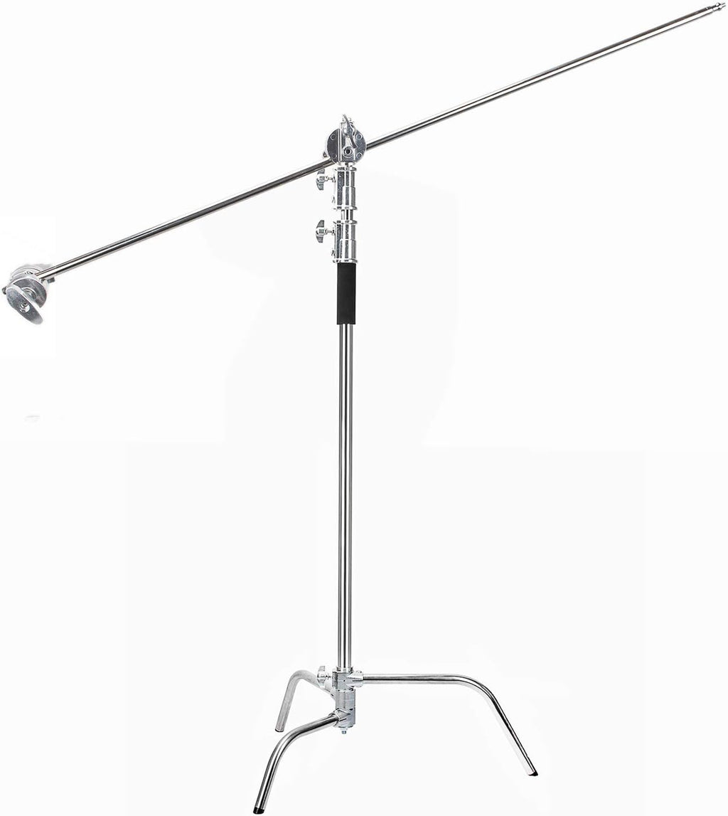 EACHSHOT C Stand Metal with Bag Wheel Max 10.8ft/330cm with 106cm Holding Arm 2 Pieces Grip Head for Godox AD400 Pro AD600 Pro AD600BM Aputure 120D 300D II for Photography Studio Video Monolight