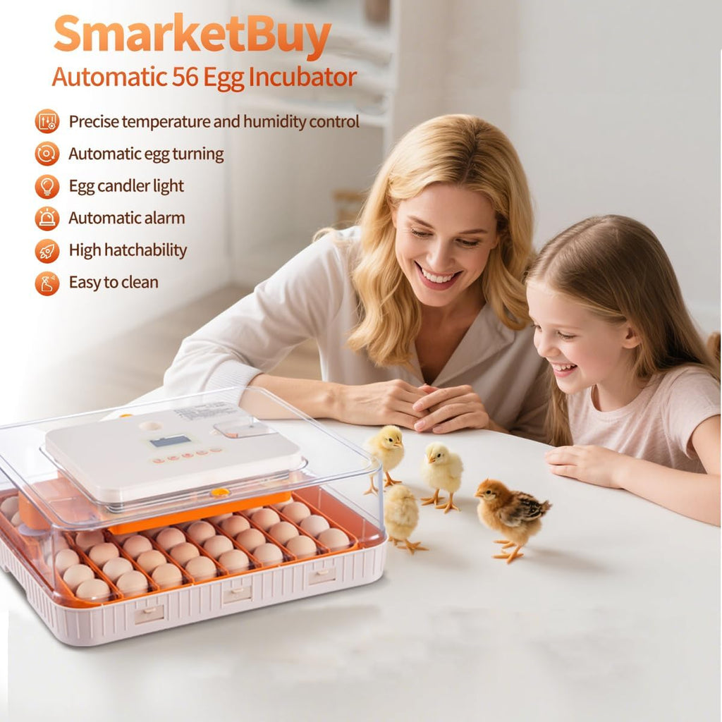 SmarketBuy 56 Egg Incubators for Hatching Eggs, Automatic Egg Turning and Humidity Temperature Control, Egg Candler, 360Â° Viewing Incubator for Hatching Chicken, Ducks, Goose, Quail