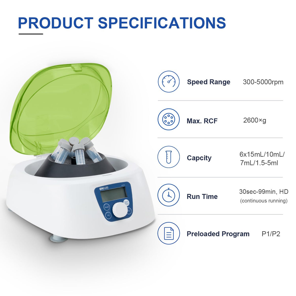 ONiLAB PRP Centrifuge, 300-5000RPM, 2600Ãg LCD Lab Centrifuge