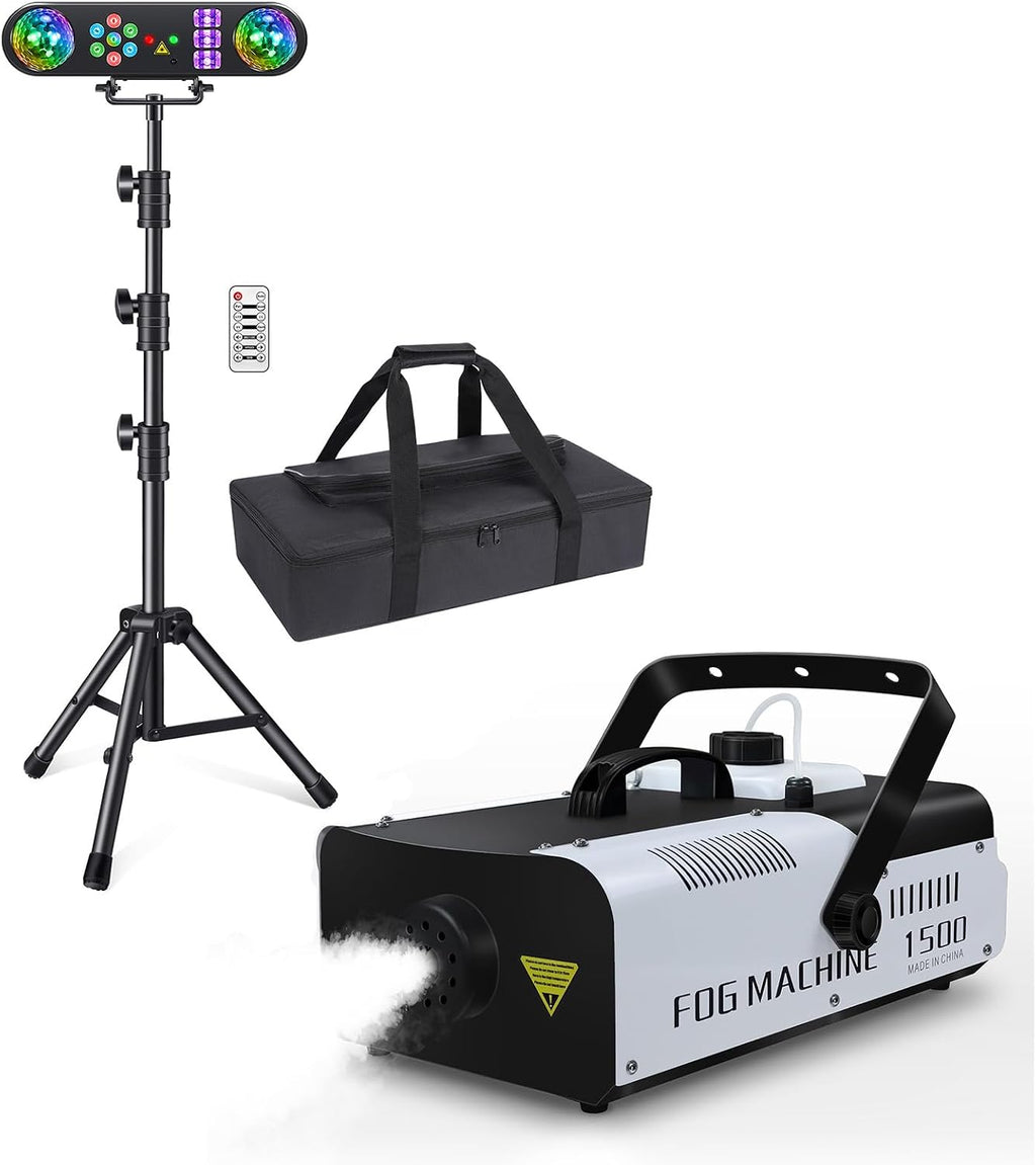 Telbum DJ Lights with Stand, 5 in 1 Party Bar Light Package and 1500W Fog Machine, Make a Party Show