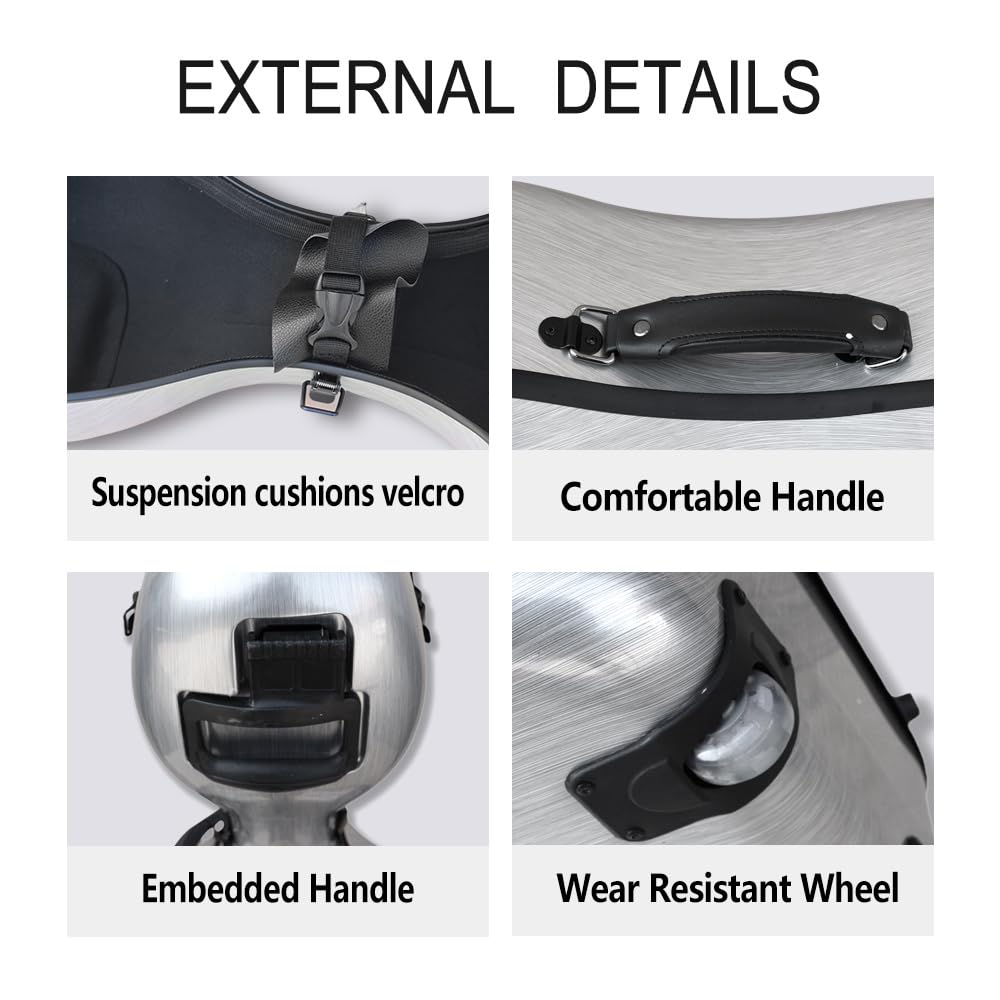 Vetimobato Carbon Fiber Cello Case 4/4 Full Size Strong & Ultralight Hard Shell Travel Case with Built-in Handle Wheels Backpack Straps Bow Holders Cello Box for Professional Cellists (Dark Green)