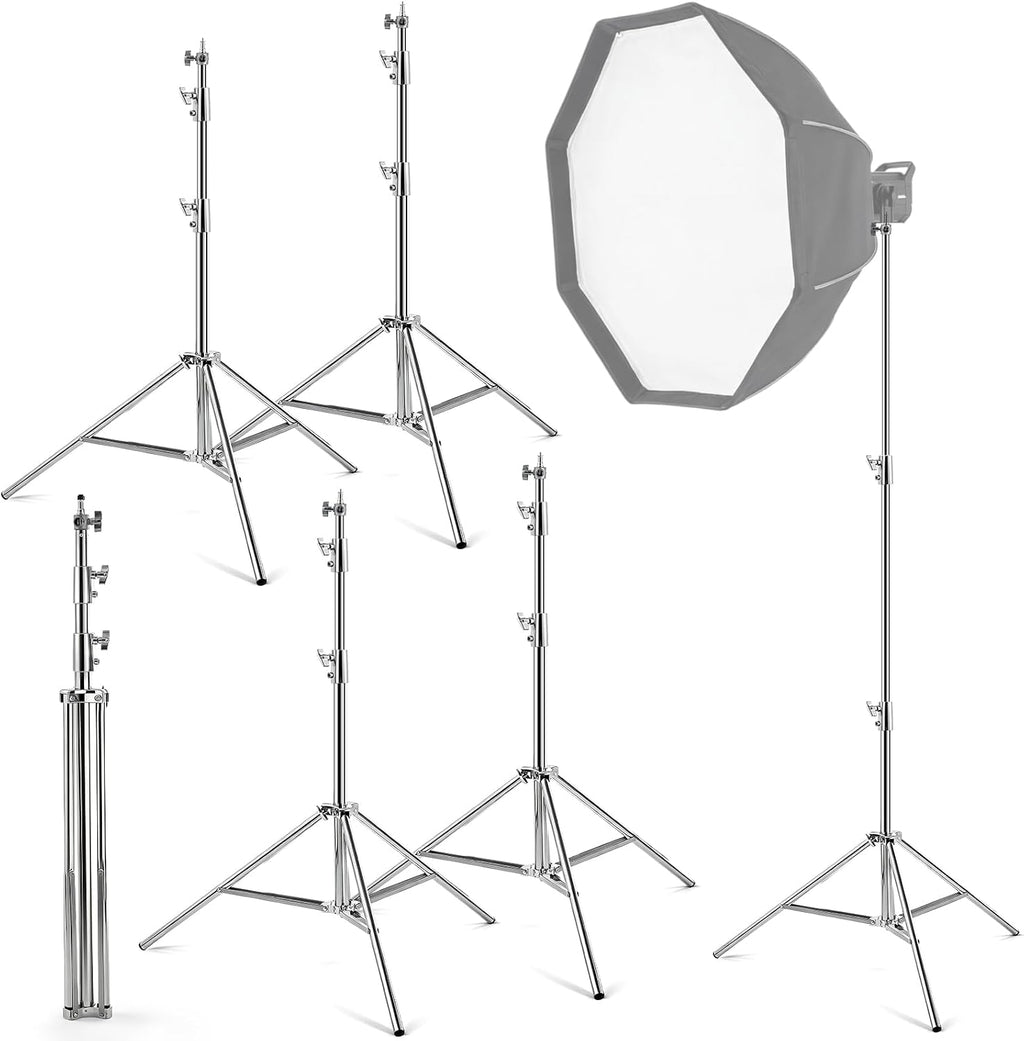 Tellegloww 4 Pack 9.2 FT Stainless Steel Light Stand Photography with 1/4â to 3/8â Screw Adapter Heavy Duty Photography Tripod Lights Stand for Strobe LED Video Lights Ring Light Monolight Softbox