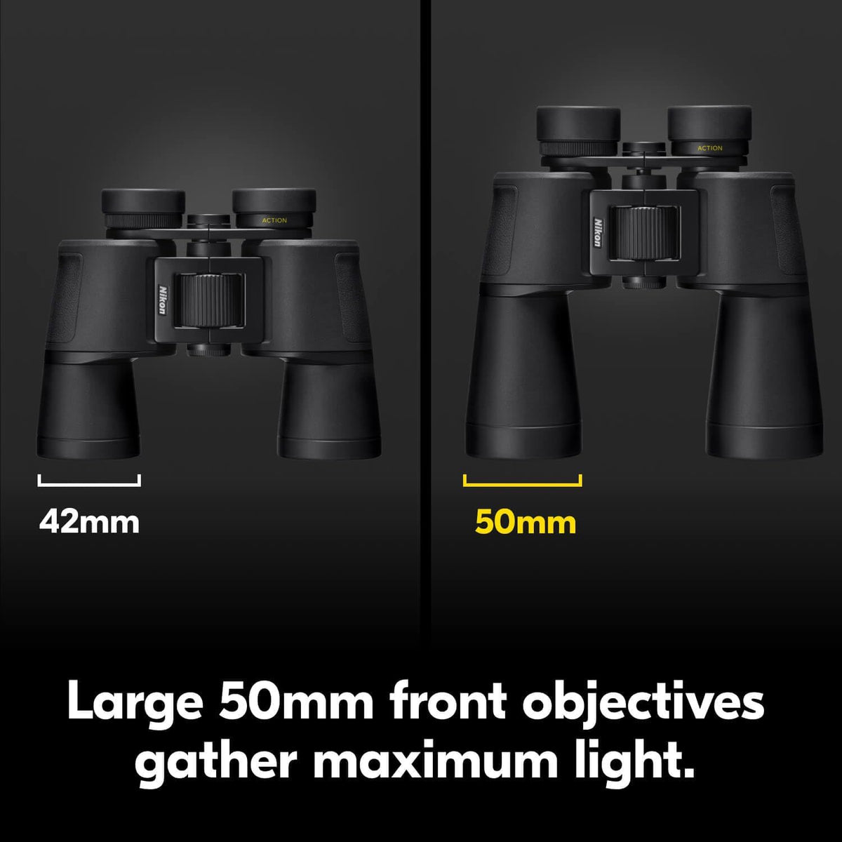 Nikon ACTION10x50 Binocular | Multilayer-Coated Nikon Optics, Bright 50mm Objective Lenses, 10x Power, Turn-and-Slide Adjustable eyecups and Tripod-Ready Porro-Prism Design