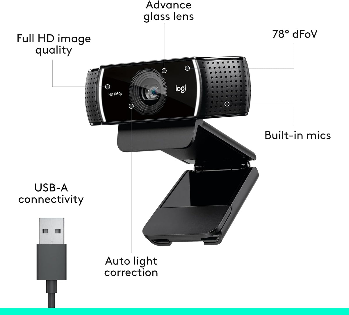 Logitech C922x HD Pro PC Webcam, Full HD 1080p/30fps or 720p/60fps Video, HD Light Correction, Works with Microsoft Teams, Google Meet, Zoom, Nintendo Switch 2âs new GameChat mode, Mac/Tablet- Black