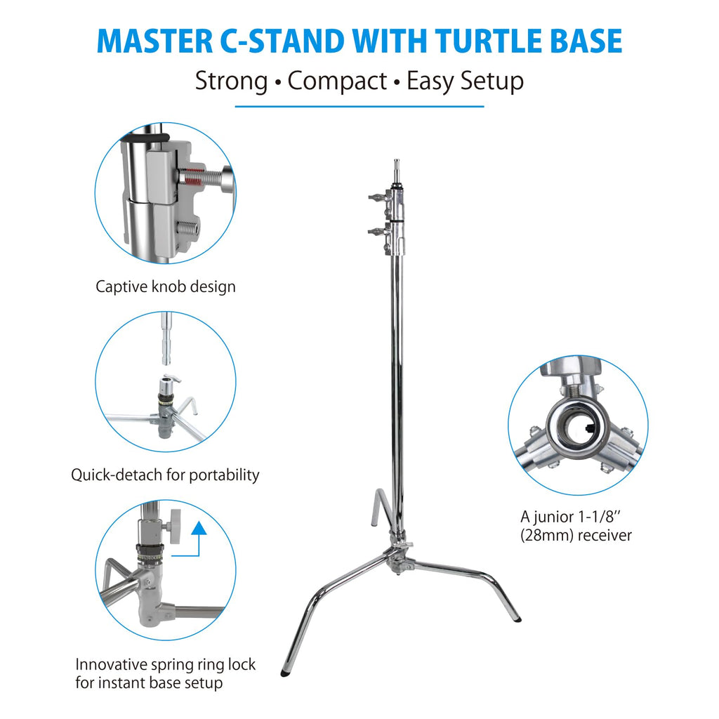 Kupo 20" C-Stand Turtle Base Kit Professional Grip Stand with 2.5" Grip Head and 20" Grip Arm, Heavy-Duty Steel Construction for Photography and Video Lighting - Silver (KS704512)