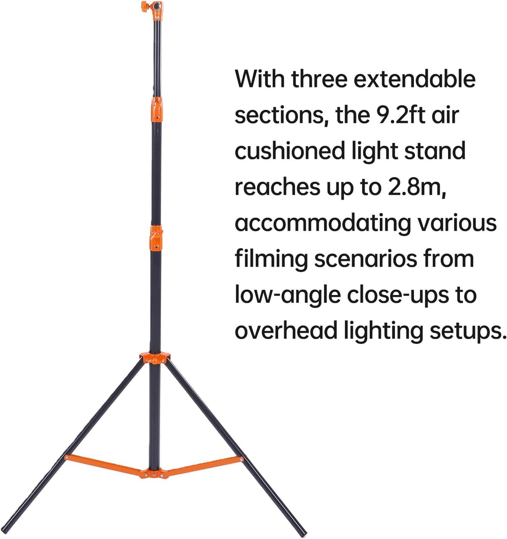 Yoidesu 3 Section Air Cushioned Light Stand, Heavy Duty Stainless Steel Photography Stand with 1/4 3/8 Inch Screw Mounts for Studio Video Recording Camera LED Light (Orange)