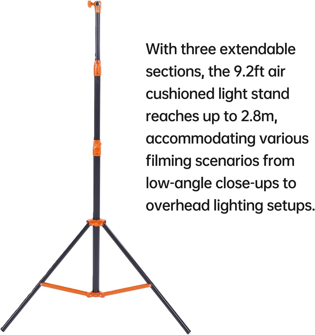 Yoidesu 3 Section Air Cushioned Light Stand, Heavy Duty Stainless Steel Photography Stand with 1/4 3/8 Inch Screw Mounts for Studio Video Recording Camera LED Light (Orange)