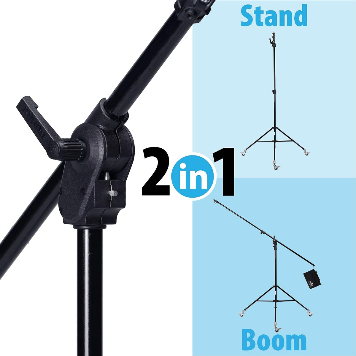 BRITEK [Set of 2] 11.3ft/3.44m Heavy Duty Boom Light Stand w/Steel Caster Rubber Wheels â 11.3â (Black), â Boom to Stand Pivot Riser w/Counterweight Bag for Studio Outdoor Photography Portrait Video