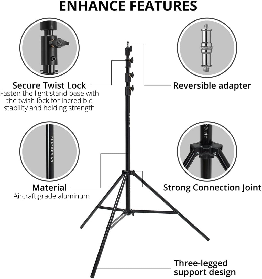 Flashpoint 13' Pro Air-Cushioned Heavy-Duty Light Stand V2, Black, 2-Pack
