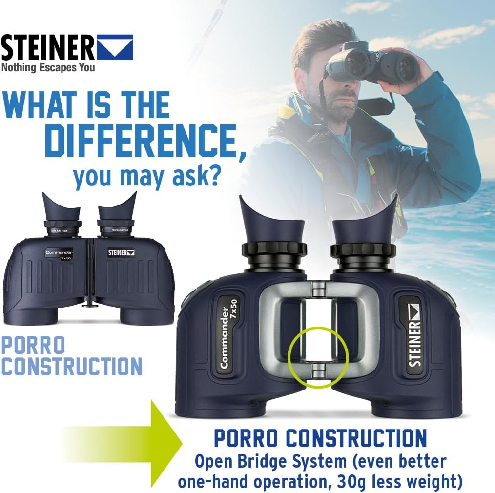 Steiner Optics Commander 7x50 Marine Binoculars with Integrated HD-Stabilized Compass â Professional Waterproof Boating Optics with Sports-Auto-Focus - German Qaulity and Heritage Warranty.