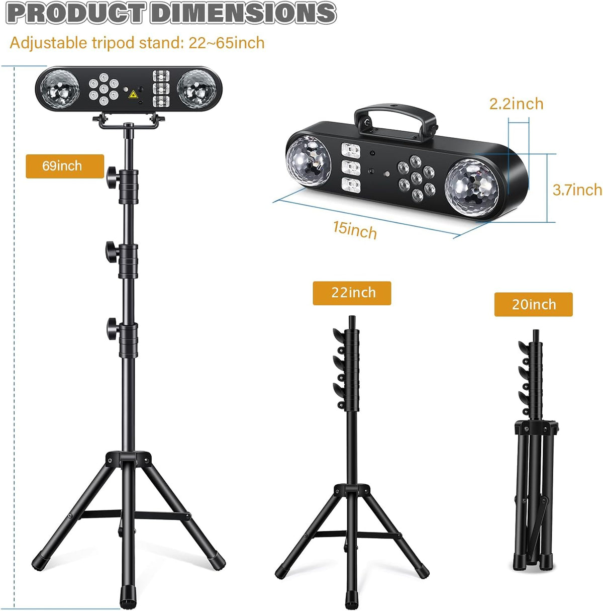 Telbum DJ Lights with Stand, 5 in 1 Party Bar Light Package and 1500W Fog Machine, Make a Party Show