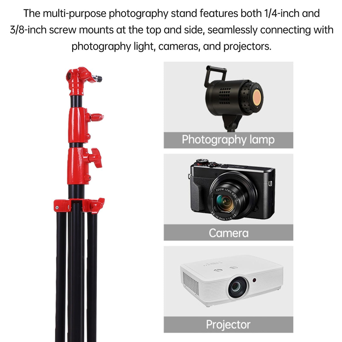 Yoidesu 3 Section Air Cushioned Light Stand, Heavy Duty Stainless Steel Photography Stand with 1/4 3/8 Inch Screw Mounts for Studio Video Recording Camera LED Light (Orange)