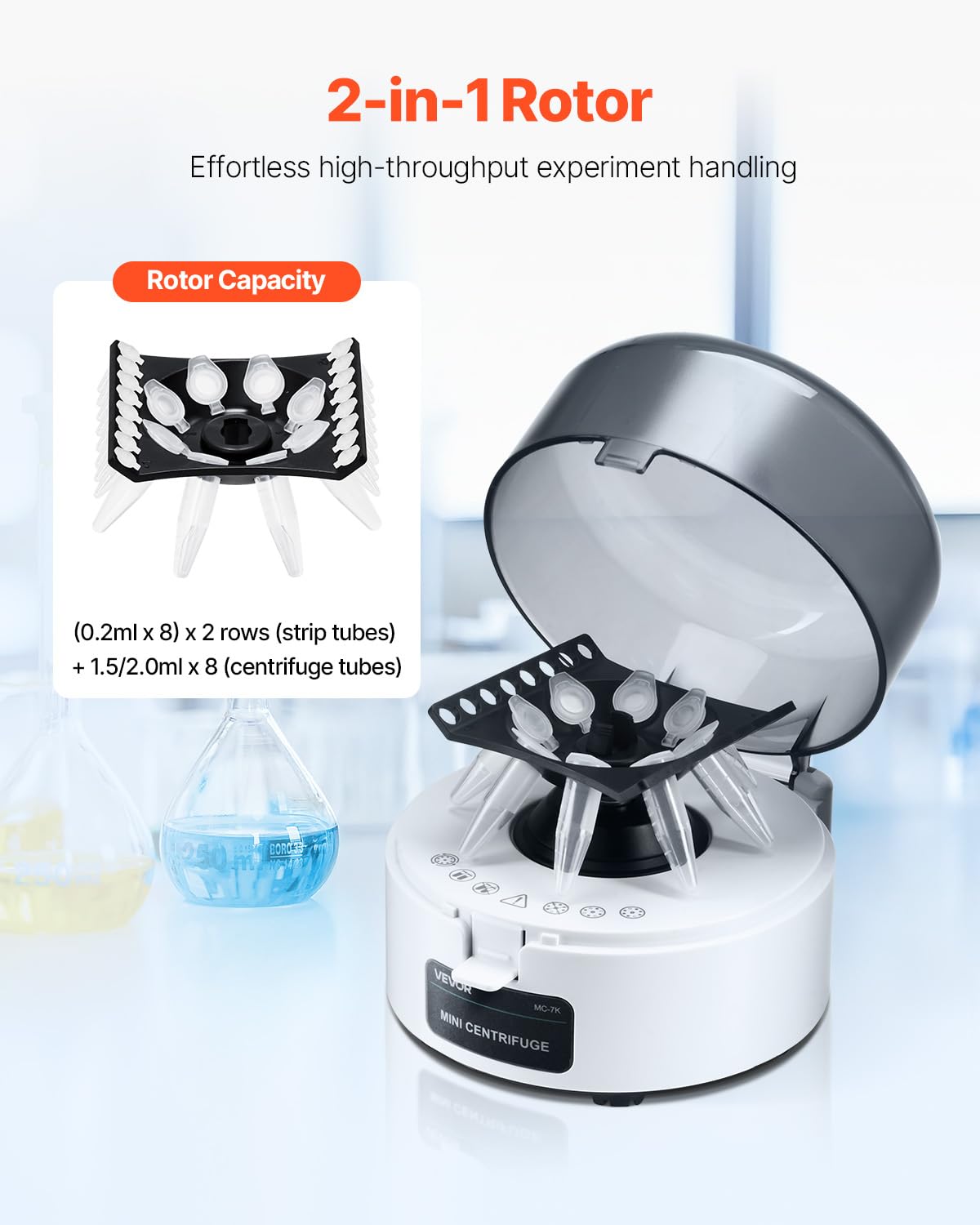 VEVOR Centrifuge Machine, 100-2100xg RCF Electric Laboratory Centrifuge Machine with 1 Rotor for 2/5/10/15/50ml Tube Capacity, Low Speed 500-4000rpm with Timer, Widely Used in Various Experiments