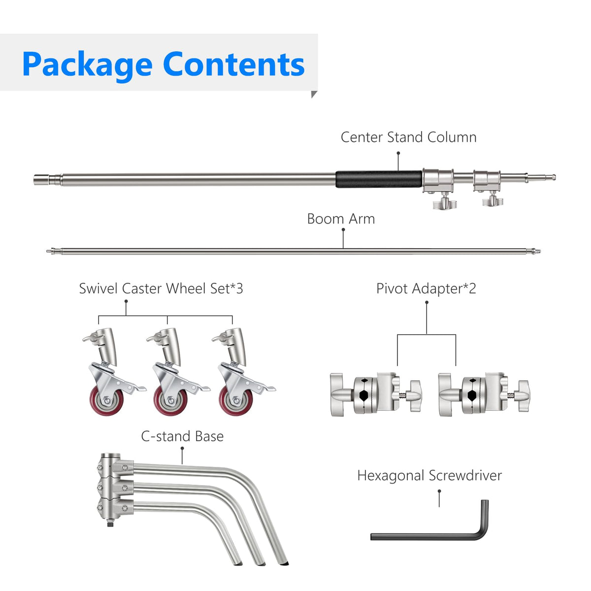 Neewer 10 Feet/3 Meters Adjustable C-Stand Light Stand with 4 Feet/1.2 Meters Extension Boom Arm, 2 Pieces Grip Head and Carry Bag for Photography Studio Video Reflector, Umbrella, Monolight, etc