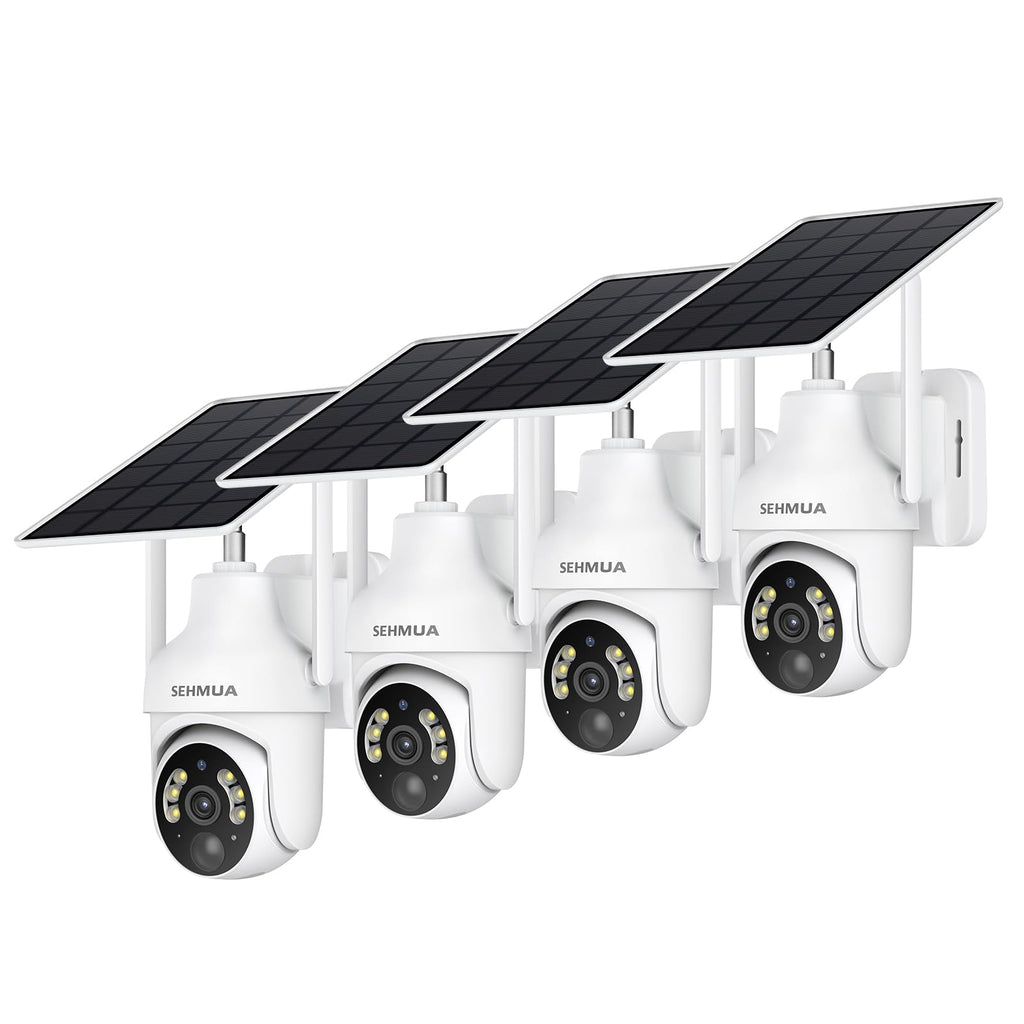 SEHMUA 2K Solar Security Cameras Wireless Outdoor, 2 Pack 360Â° View Pan/Tilt WiFi Security Camera Outside with Color Night Vision,Easy to Install, PIR Alarm, 2-Way Audio