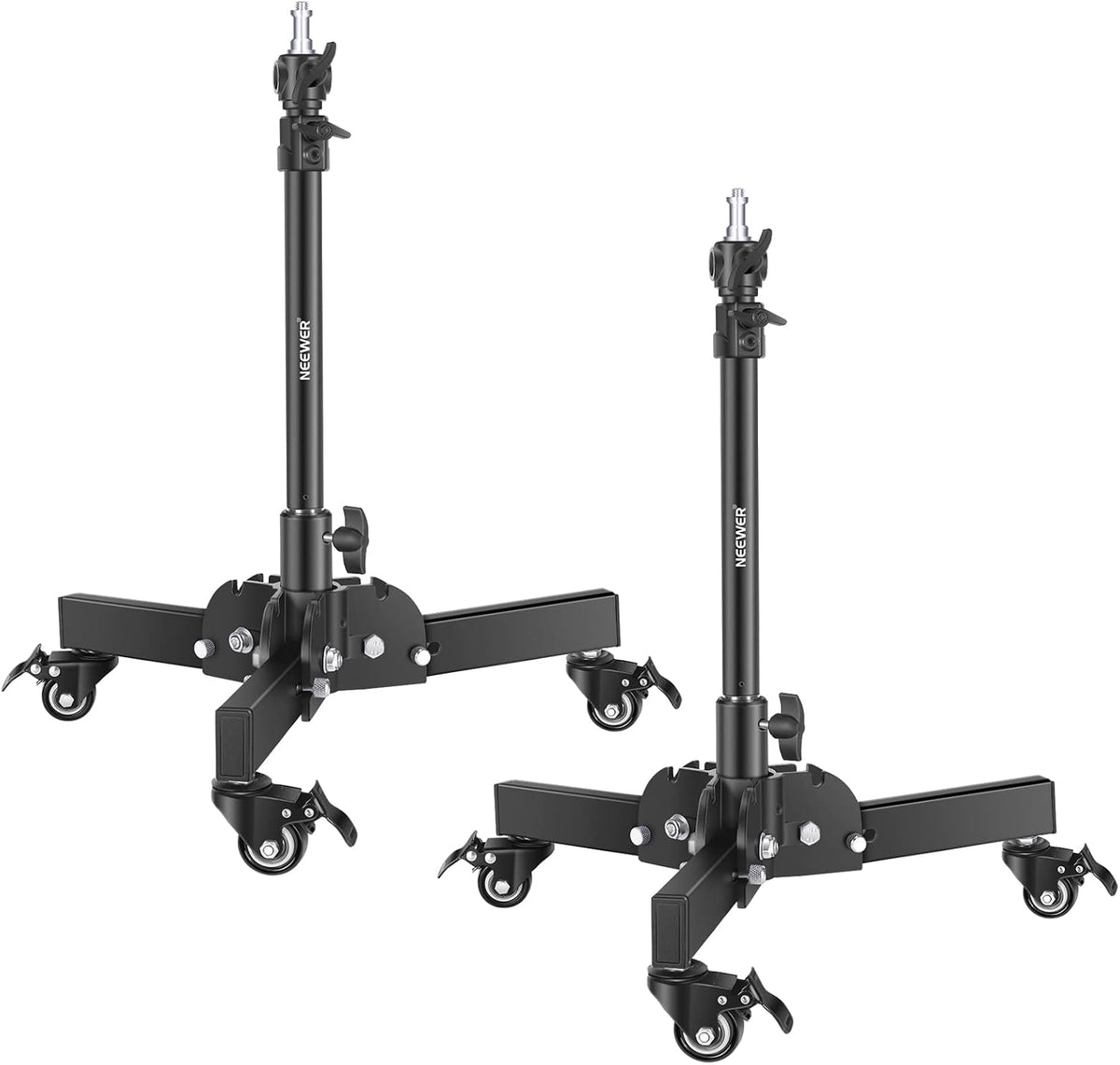 NEEWER Pack of 2 Heavy Duty Light Stands with Wheels, 2.4 Feet Max. Height, Foldable Tripod for Low Angle Shooting, Lighting Stand for Softbox, Monolight and Other Photography Equipment, ST72
