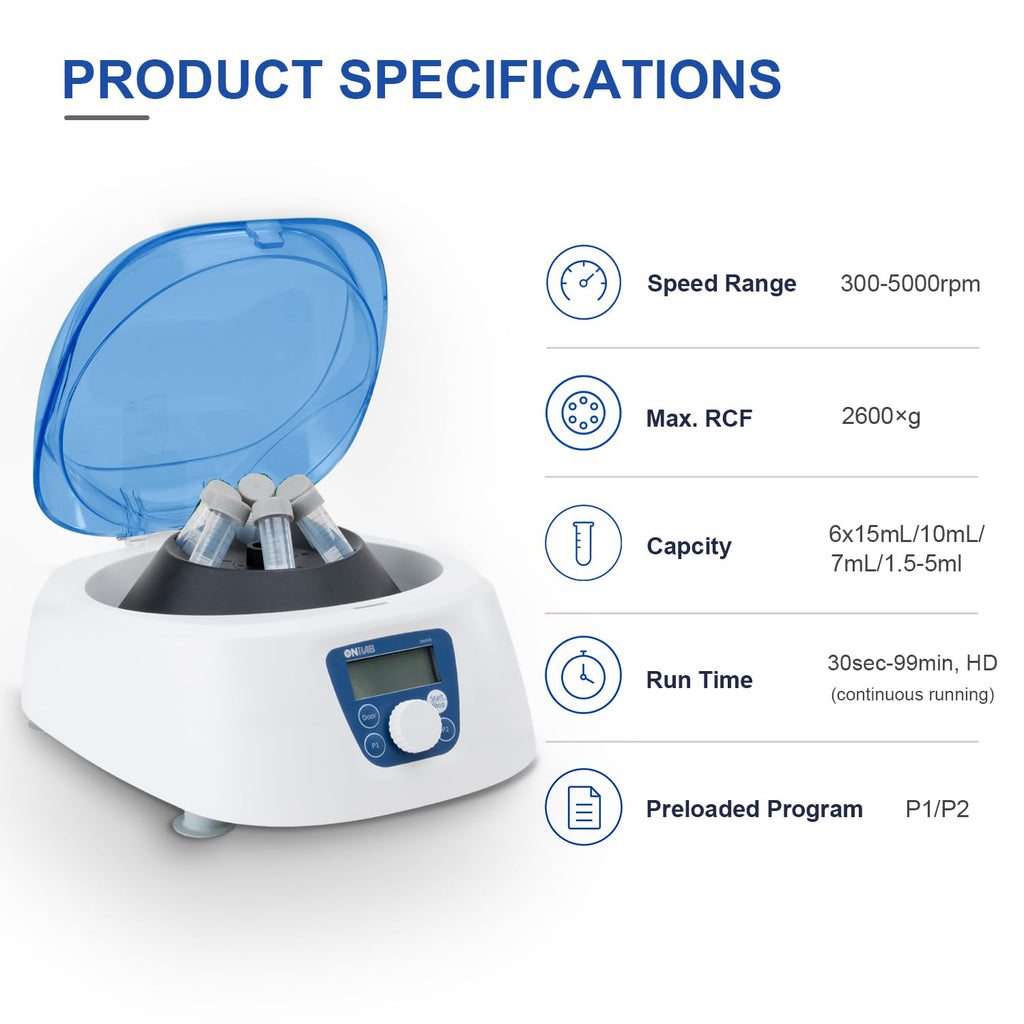 ONiLAB PRP Centrifuge, 300-5000RPM, 2600Ãg LCD Lab Centrifuge