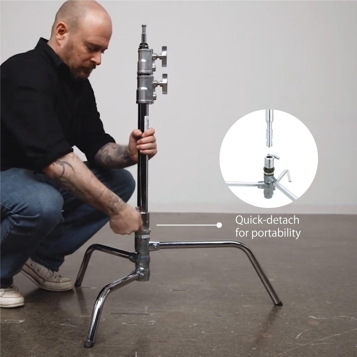 Kupo 20" C-Stand Turtle Base Kit Professional Grip Stand with 2.5" Grip Head and 20" Grip Arm, Heavy-Duty Steel Construction for Photography and Video Lighting - Silver (KS704512)