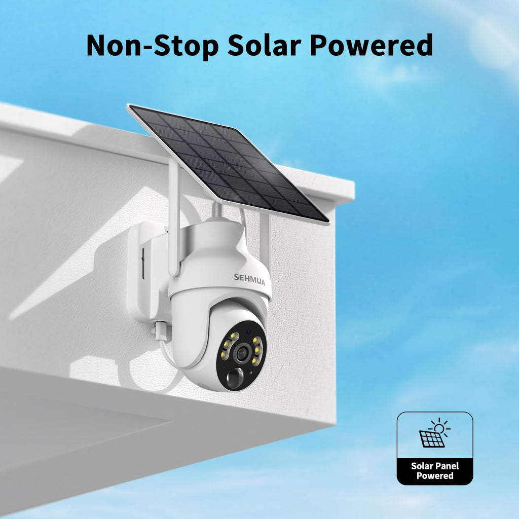 SEHMUA 2K Solar Security Cameras Wireless Outdoor, 2 Pack 360Â° View Pan/Tilt WiFi Security Camera Outside with Color Night Vision,Easy to Install, PIR Alarm, 2-Way Audio