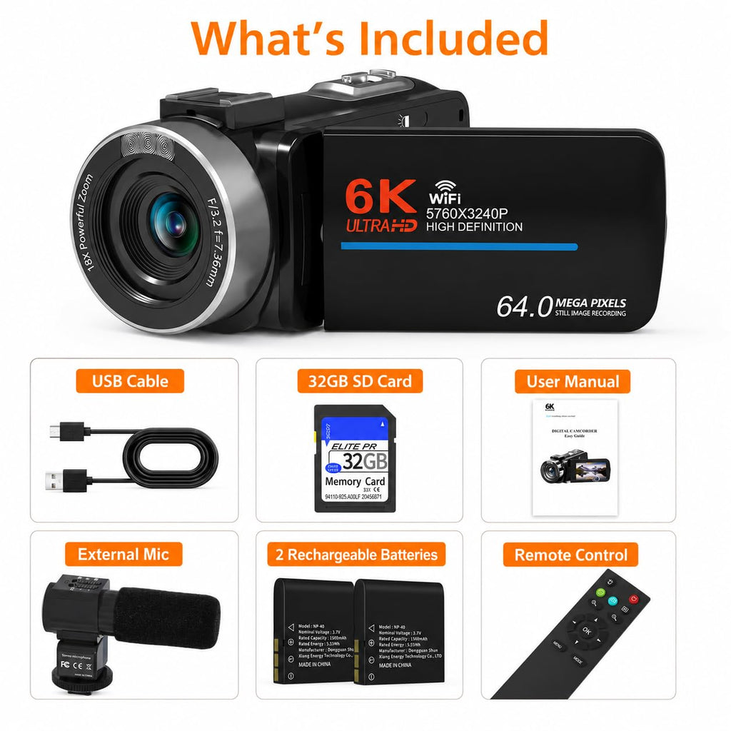 8K Video Camera, 48MP Vlogging Camcorder With IR Night Vision for Youtubers