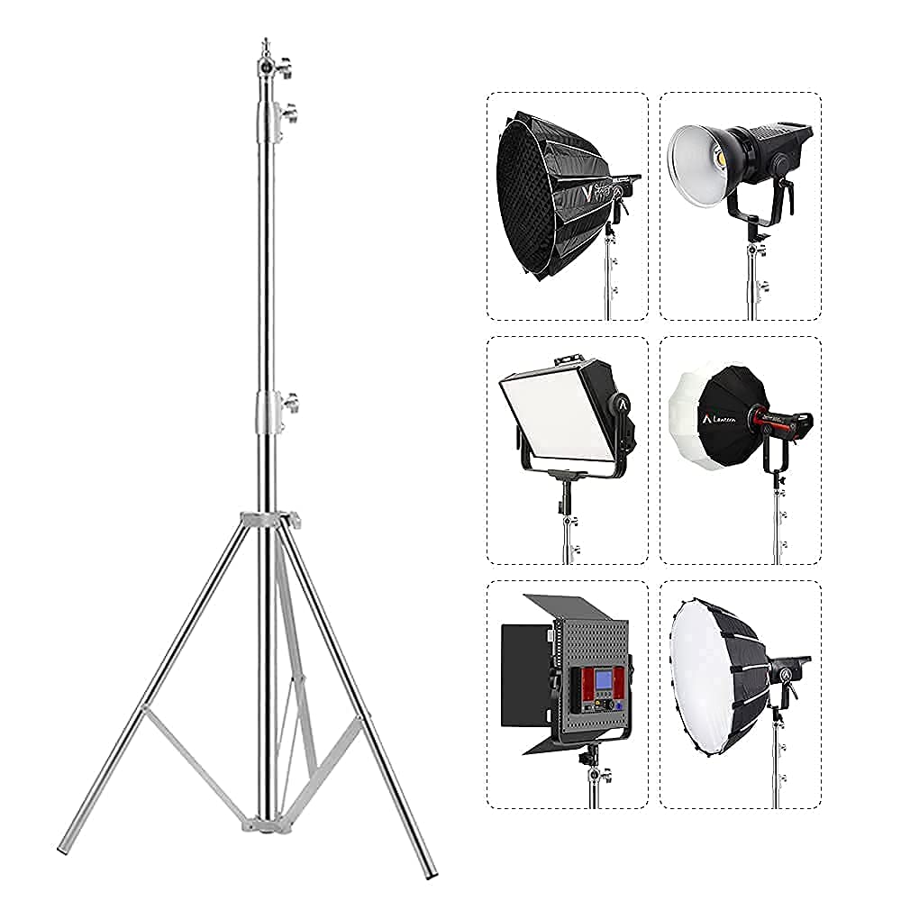Stainless Steel Light Stand Photography, Spring Cushioned Heavy Duty Tripod Stand, 9.5ft/2.8m, 2 Packs Professional Photography Studio Stands