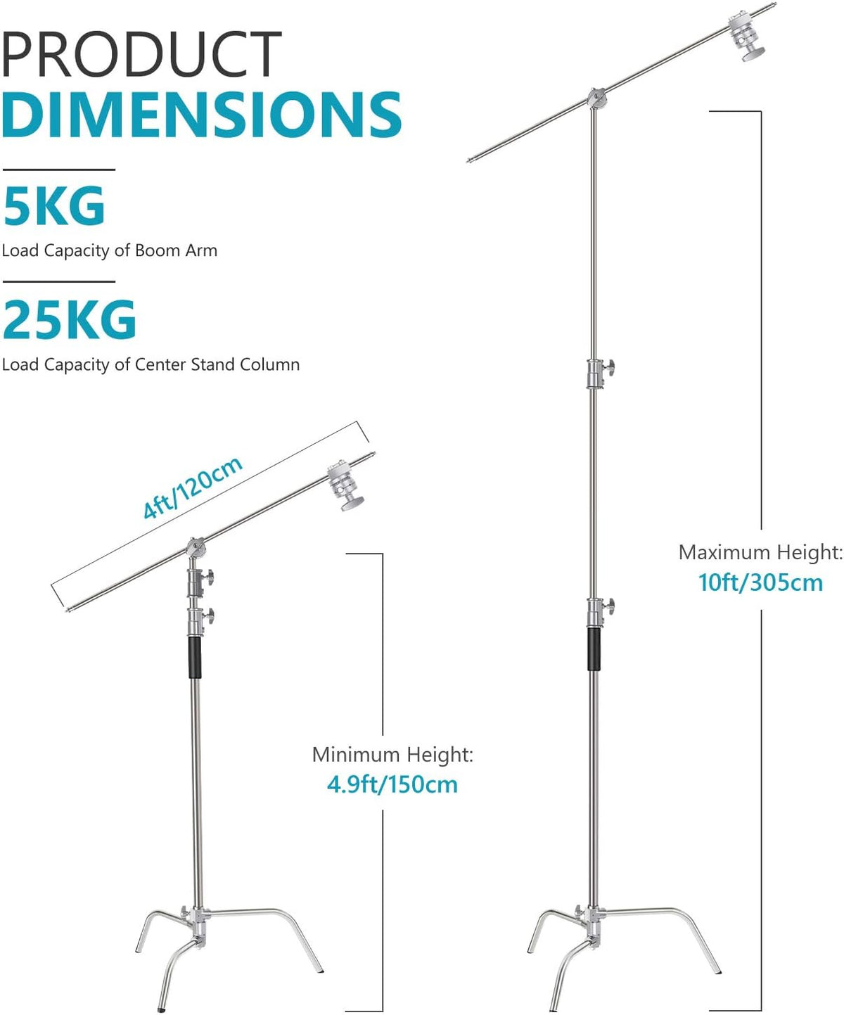Neewer 10 Feet/3 Meters Adjustable C-Stand Light Stand with 4 Feet/1.2 Meters Extension Boom Arm, 2 Pieces Grip Head and Carry Bag for Photography Studio Video Reflector, Umbrella, Monolight, etc
