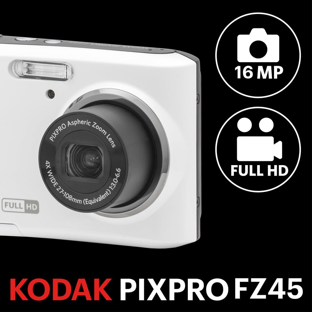 KODAK PIXPRO FZ45 16MP Compact Digital Camera, 4X Optical Zoom, AA, Black