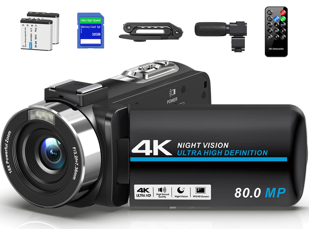 4K 80MP Camcorder Video Camera 18X Zoom Vlogging Camera for YouTube Webcam