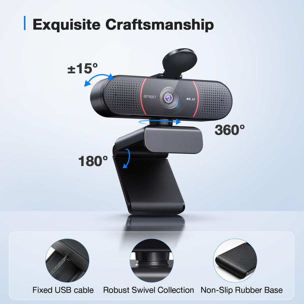 EMEET C960 Ultra 4K Webcam for Mac & PC, 1/1.5" Large Sensor, Metal Body
