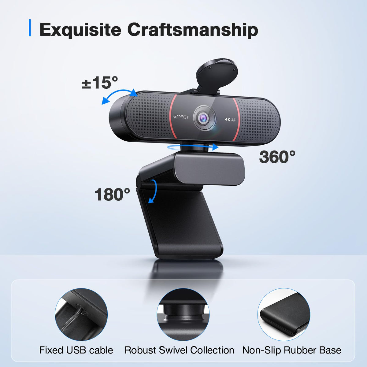 EMEET C960 Ultra 4K Webcam for Mac & PC, 1/1.5" Large Sensor, Metal Body