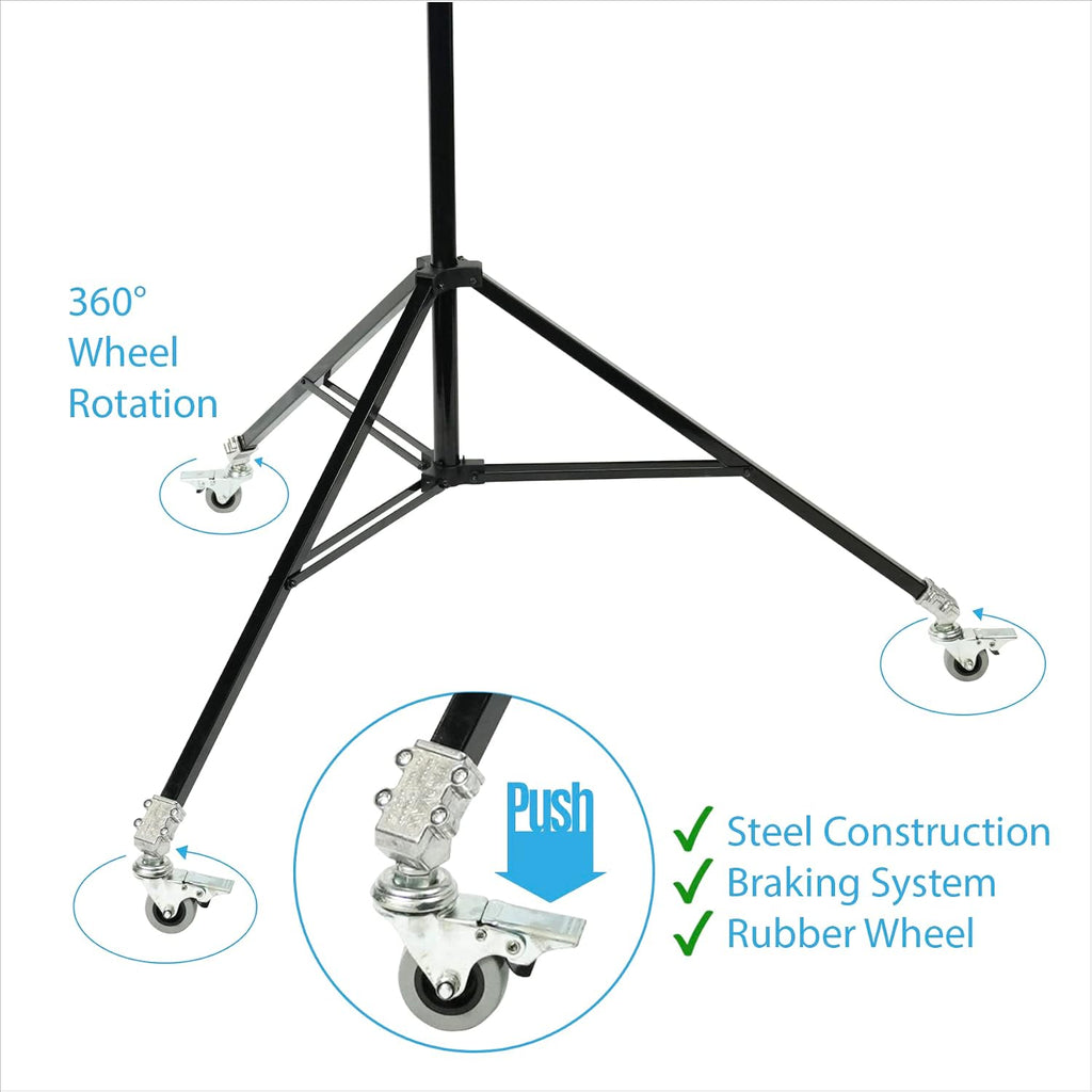 BRITEK [Set of 2] 11.3ft/3.44m Heavy Duty Boom Light Stand w/Steel Caster Rubber Wheels â 11.3â (Black), â Boom to Stand Pivot Riser w/Counterweight Bag for Studio Outdoor Photography Portrait Video