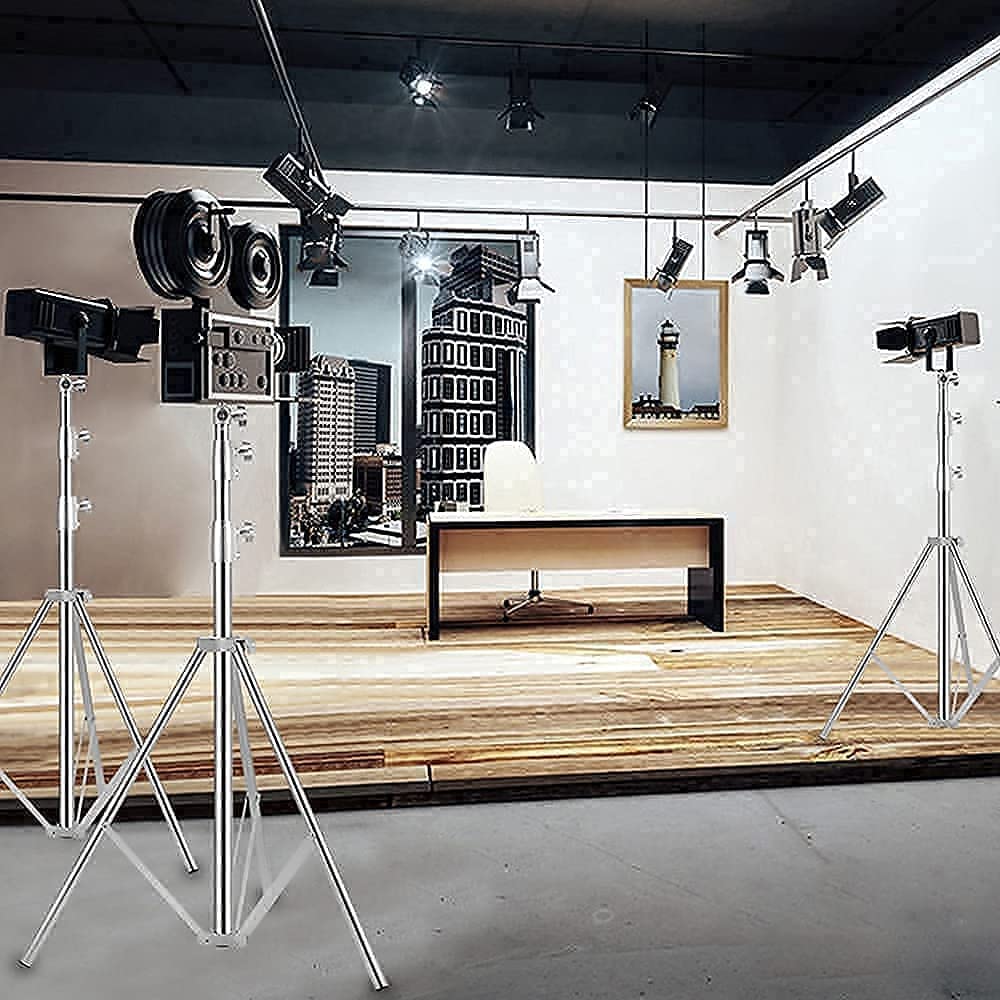 Stainless Steel Light Stand Photography, Spring Cushioned Heavy Duty Tripod Stand, 9.5ft/2.8m, 2 Packs Professional Photography Studio Stands