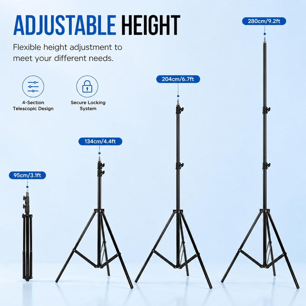 Aluminum Alloy Light Stand 9.5 Feet/2.8m Adjustable Spring Cushioned Photography Tripod for Photo Studio Speedlight Flashes, Ring Light, Photographic Equipments Thickening Flash Stand, 2 Pack