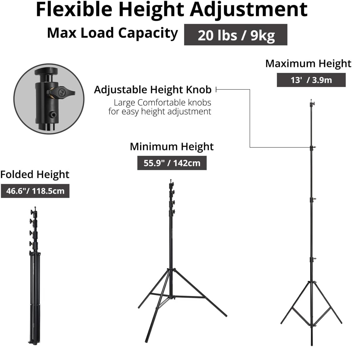 Flashpoint 13' Pro Air-Cushioned Heavy-Duty Light Stand V2, Black, 2-Pack