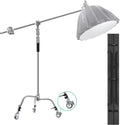 EACHSHOT C Stand Metal with Bag Wheel Max 10.8ft/330cm with 106cm Holding Arm 2 Pieces Grip Head for Godox AD400 Pro AD600 Pro AD600BM Aputure 120D 300D II for Photography Studio Video Monolight