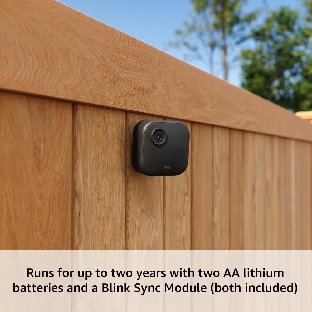 Blink Outdoor 4 â Wireless smart security camera, two-year battery life, 1080p HD day and infrared night live view, two-way talk. Sync Module Core included â 3 camera system